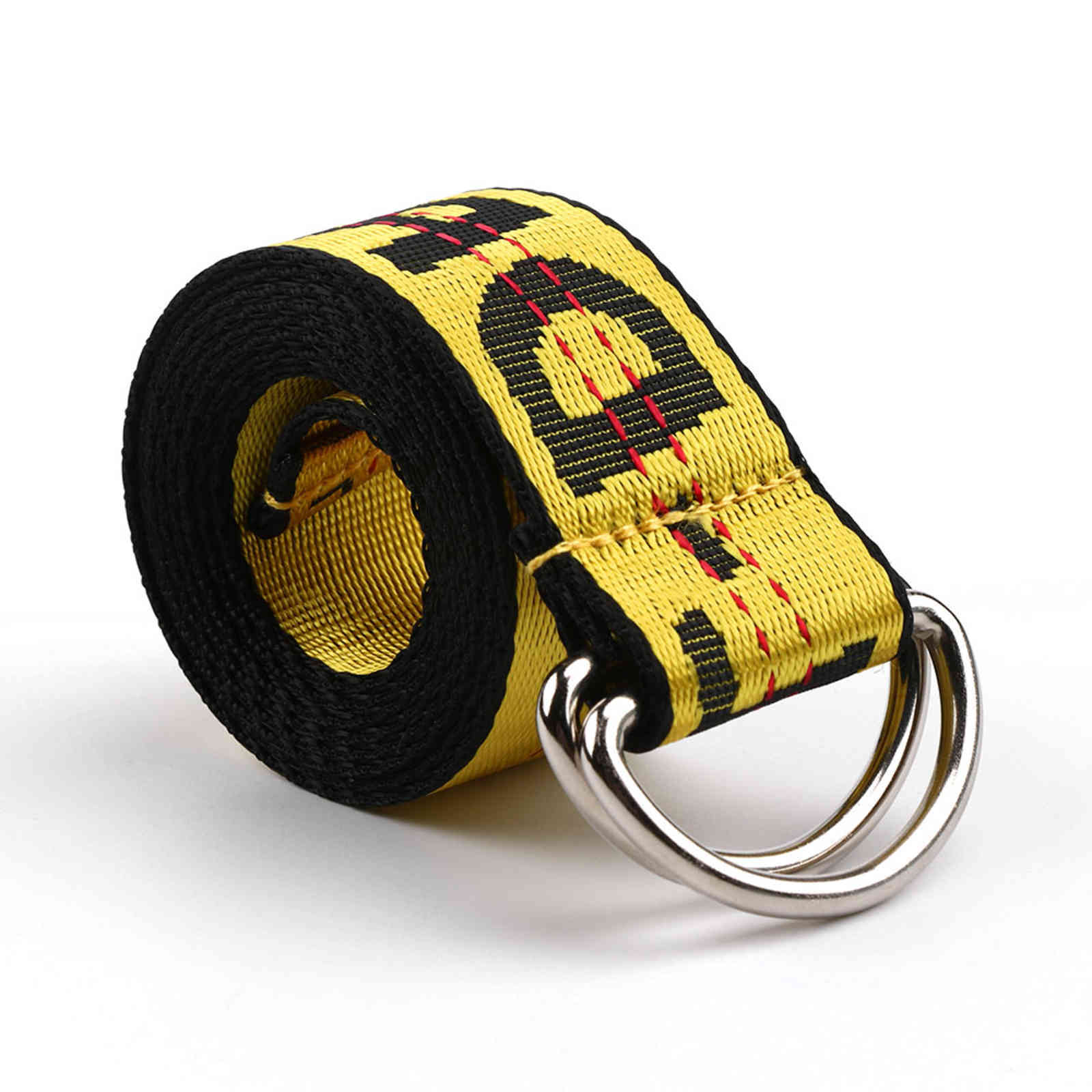

Custom Woven Off Jacquard White Nylon Belt With D Rings, Black;brown