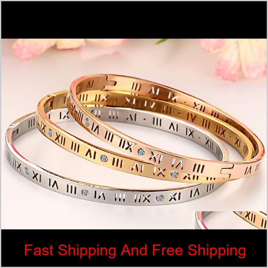

Shipping Girl'S Ip Stainless Steel Rhinestone Roman Numeral Bangle Bracelet ,7.5" Zt38M Zfxsv, Black