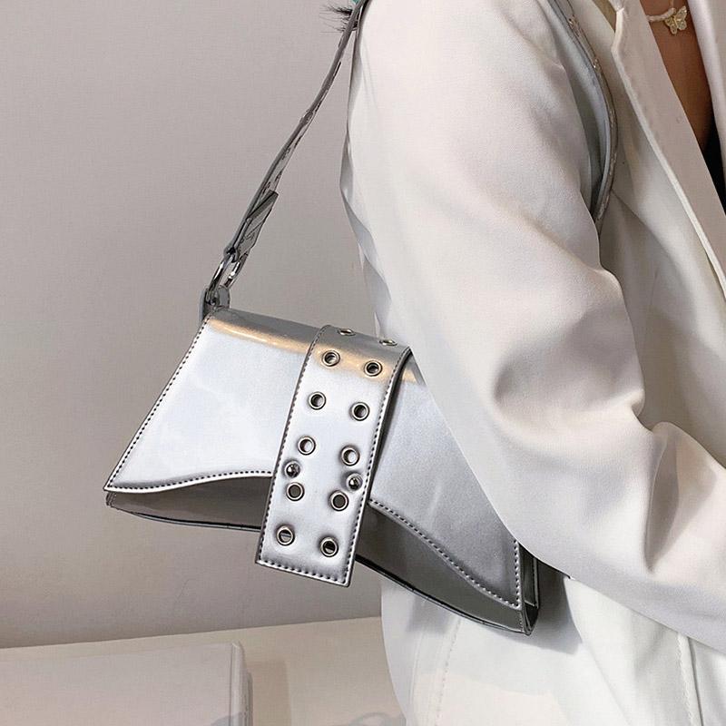 

Rivets Design Shoulder Bag For Women 2021 Fashion New Patent Leather Women's Designer Totes Handbag Personality Lady Armpit Bags, Black