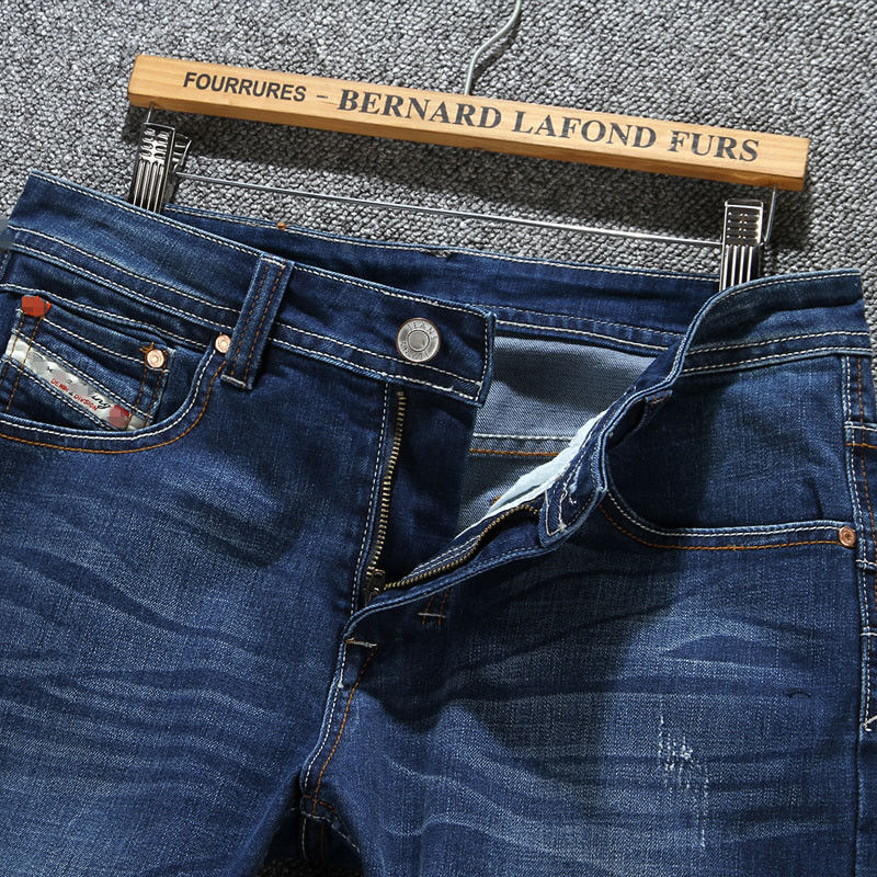 

Men's Jeans Retro Nostalgic Straight Stretch Distressed Slim Fit Casual Pants, Blue