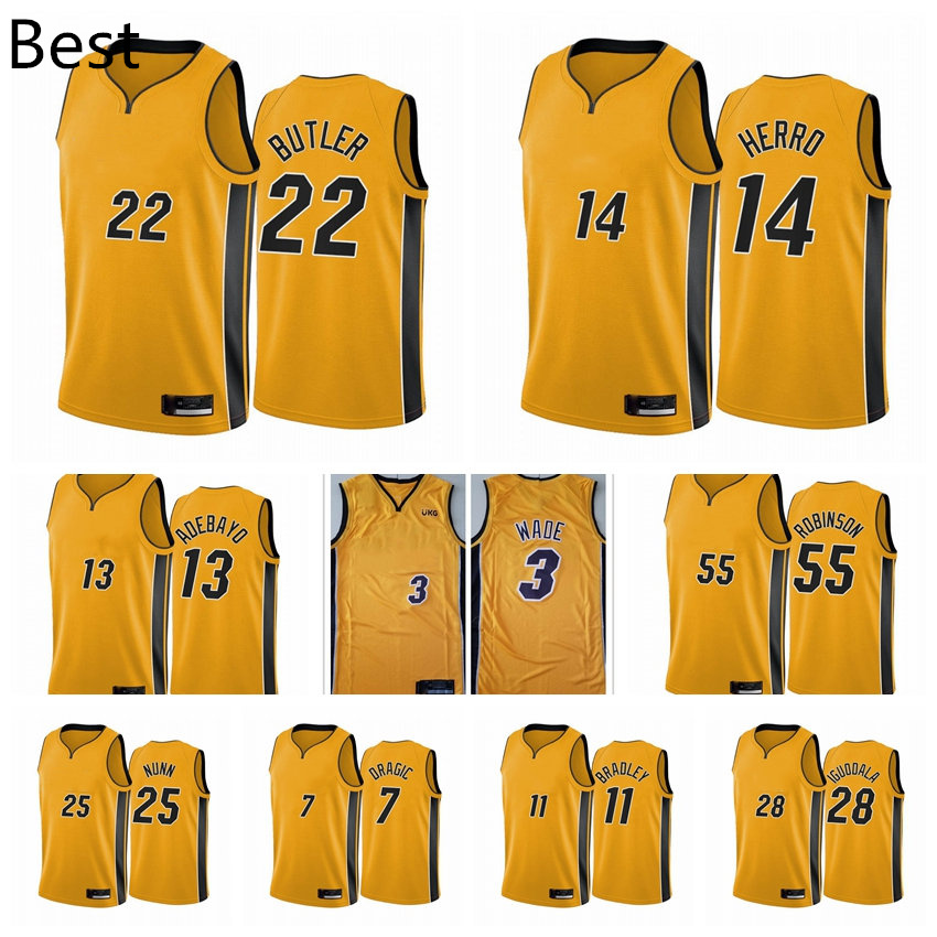 

2020-21 Miami Heat Men Jimmy Butler Tyler Herro Bam Adebayo Earned Edition Yellow #22 Basketball Jersey, White;black