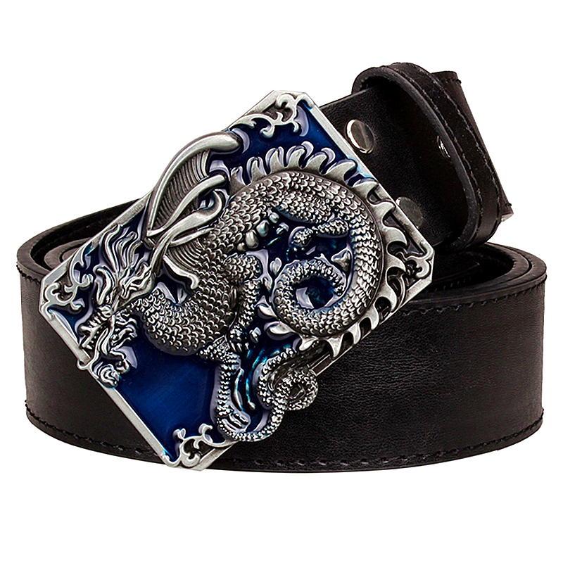 

2021 New Fashion Men's Flying Pattern Leather Belt Brand Style Metal Buckle Golden Evil Dragon Head Lion Strap Men Gift 9uej, Black