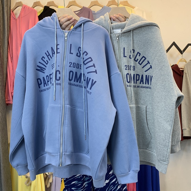 

2021 Warm Fleece Letter Printing Hoodies Zip Up Oversized Sweatshirt Women Girls Casual Loose Winter Coat New Korean Brand Designer Qxo3, Yellow
