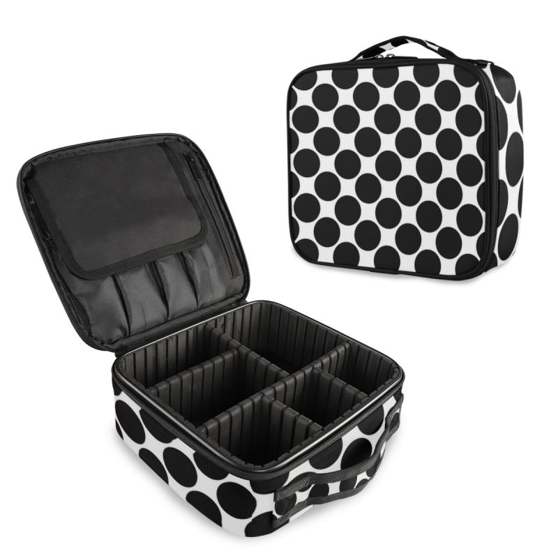 

Polyester Multifunction Women Travel Storage Bag Toiletries Organize Cosmetic Bag Portable Black White Dots Storage MakeUp Case, 01