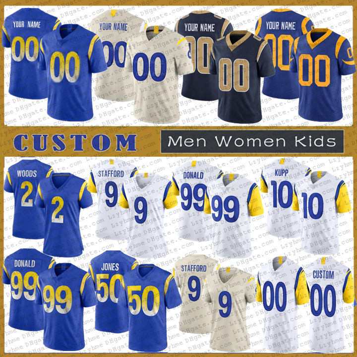 

99 Aaron Donald 9 Matthew Stafford 10 Cooper Kupp Custom Football Jerseys Los Jalen Ramsey Angeles Ernest Jones Tutu Atwell Robert Woods Ram Cam Akers DeSean Jackson, As image