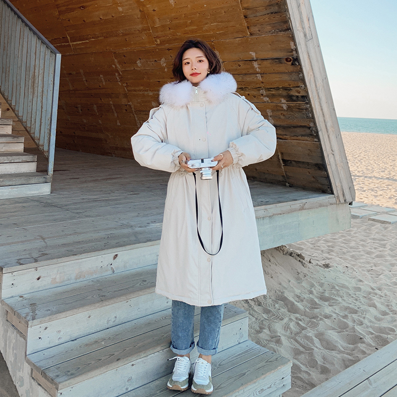 

2021 New Korean Style Long Women Jackets Soild Casual Thick Ladies Coats with Pockets Hooded Fur Female Parkas for Lady Outwear Mgr0, Black