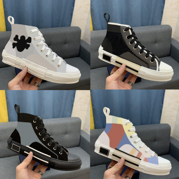 

B23 Shoes Casual Sneaker 19SS Flowers Technical Canvas Oblique Mens HighTop Shoe Womens and Men stylist Sneakers, Silver
