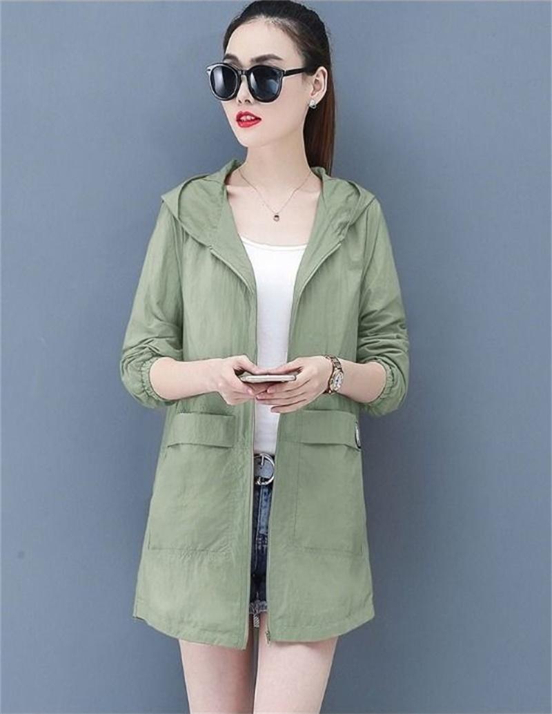 

Women's Trench Coats Cardigan Sunscreen Clothes Women 2021 Summer Short Korean Style Breathable Loose Thin Hooded Jacket Casual, White