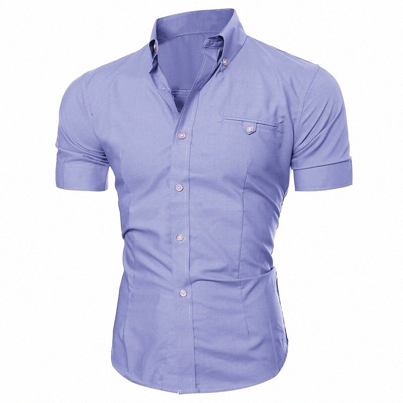 Men's Shirt Solid Colored Plus Size Collar Daily Work Short Sleeve Slim Tops White Black Purple F8lY#