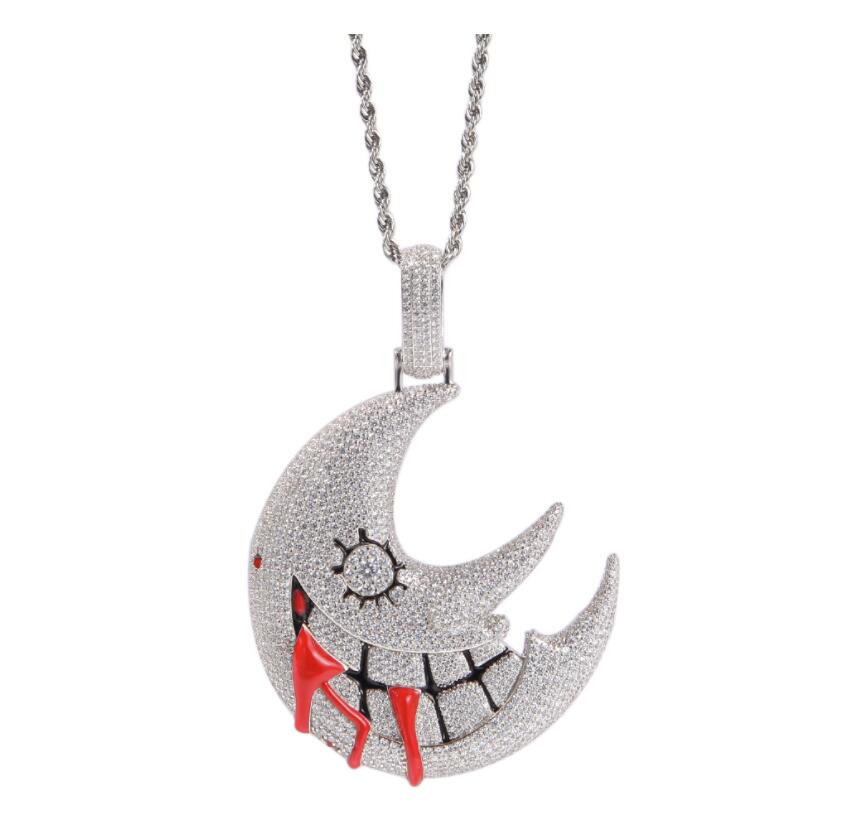 

Hip Hop Square CZ Zircon Stone Bling Iced Out Moon Pendants Necklace for Men Rapper Jewelr
