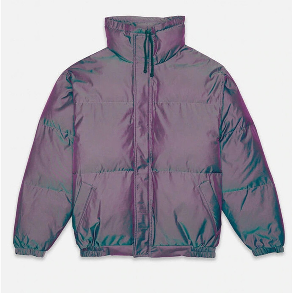

2021 New Laser Reflective Colorful Winter Fog Essentials Down Jacket Men Women Zipper Stand Collar Bread Coats Outerwear J2yx