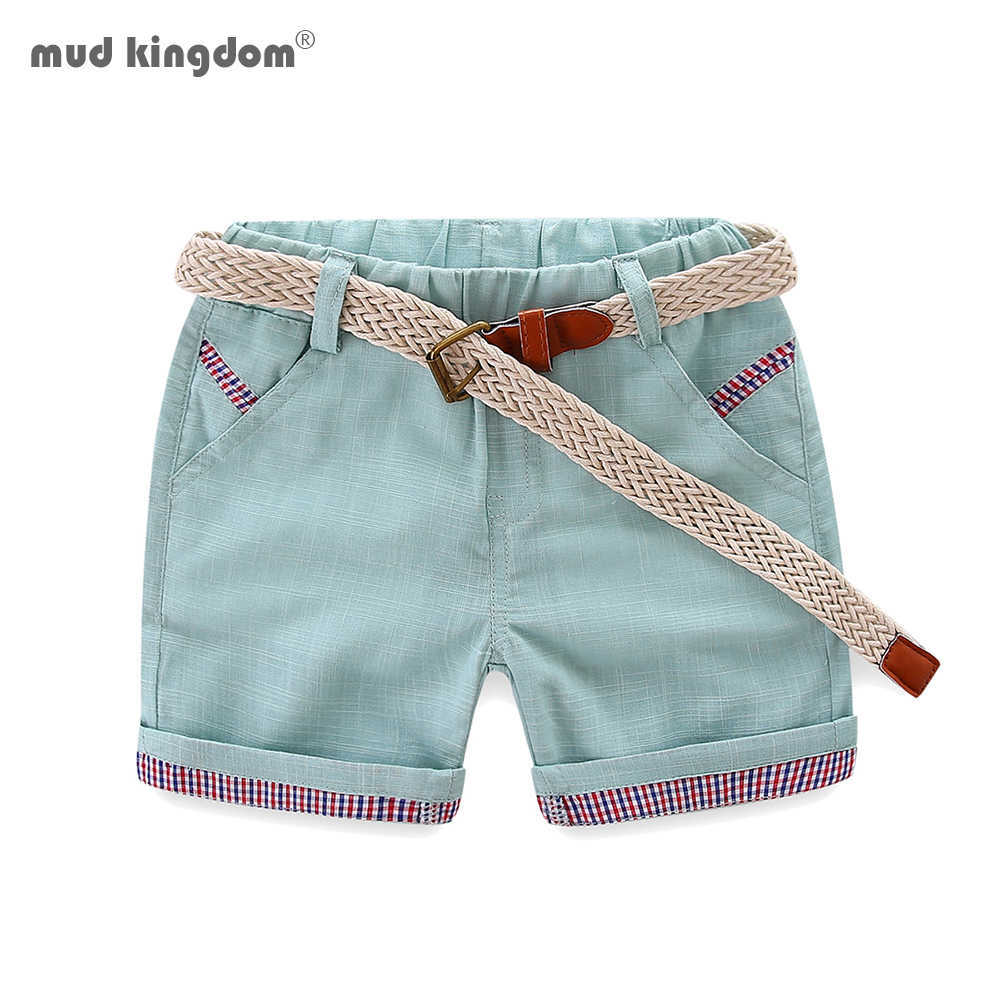 

Mudkingdom Boys Shorts with Blet Plaid Cotton Boy Elastic Waist Summer Fashion Clothes for Kids Linen Clothing 210615, Blue