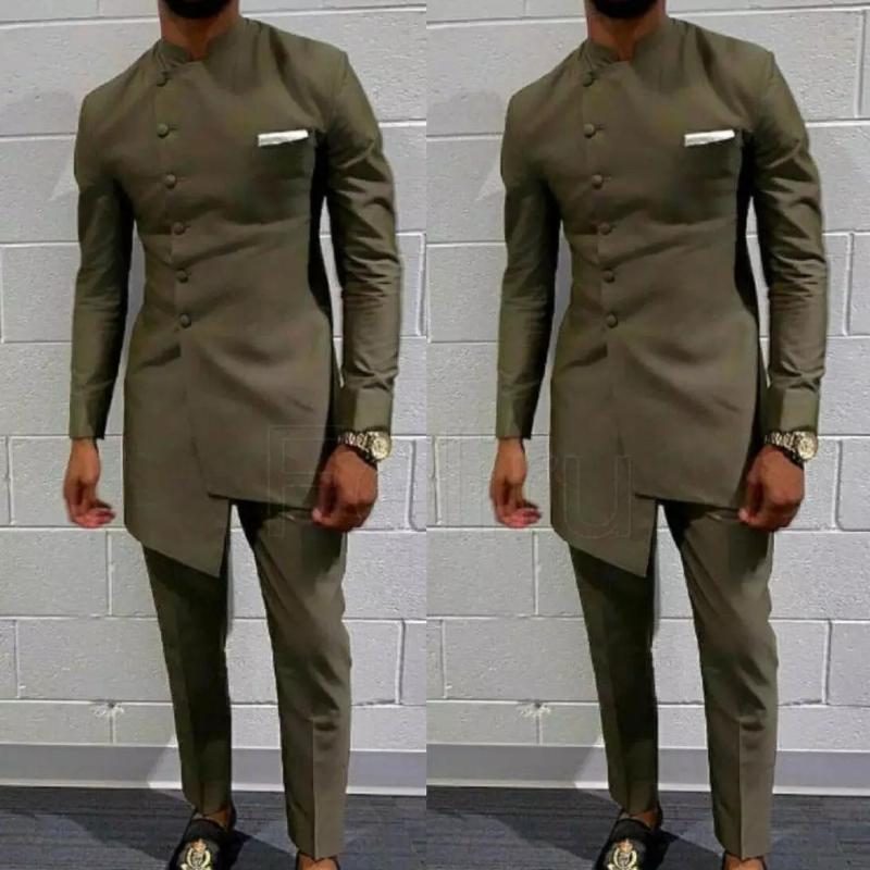 

Men's Suits & Blazers Vintage African Clothing For Men Long Wedding Suit Attire Groom's Slim Fit Mens Coat Jacket +Pants, White;black