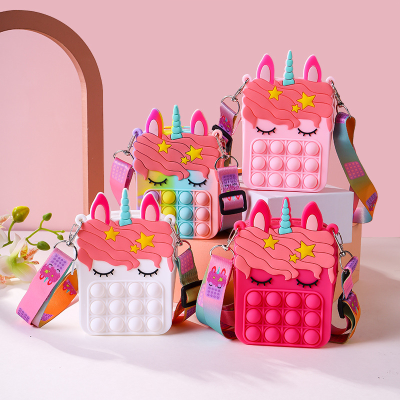 

Handbags New Fidget Toys Pops Sensory Bubble Shoulder Bag Cellphone Straps Finger Push Phone Pouch Case Coin Purse Decompression Unicorn Toys for Girls Kids, Pick colors and quantity
