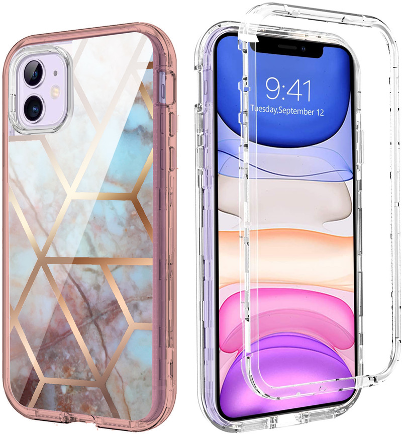 

For Iphone 12 Case Luxury Marble Cell Phone Cases 3in1 Heavy Duty Shockproof Full Body Protection Cover Compatible with Samsung S21 Ultra, Color : #5