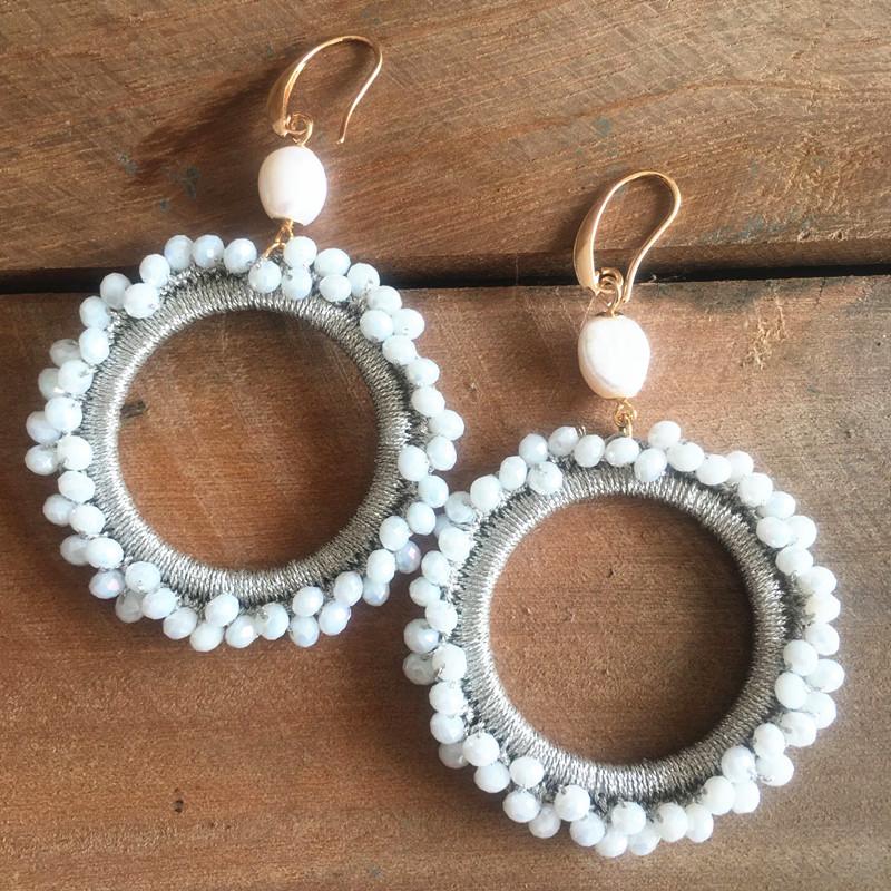 

Dangle & Chandelier Dongmu Jewelry White Round Crystal Earring Freshwater Pearl Exquisite Fashion Single Item Ms. Birthday Gift, Silver