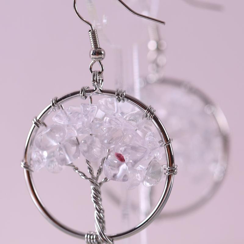 

Dangle & Chandelier Natural Stone White Crystal Quartz Handmade Jewelry For Women Tree Of Life Earrings 1Pair