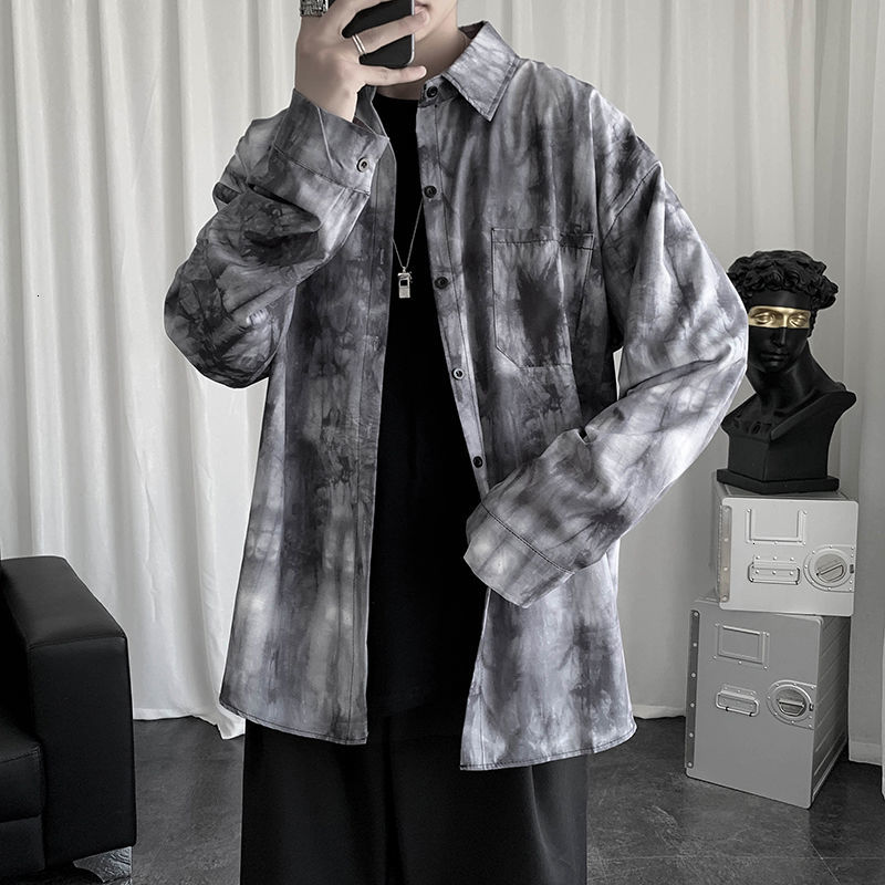 

2021 New Autumn Tie-dye Men's Fashion Retro Casual Men Streetwear Wild Loose Long-sleeved Mens Korean Shirt M-2xl 1ixh, As shown in figure