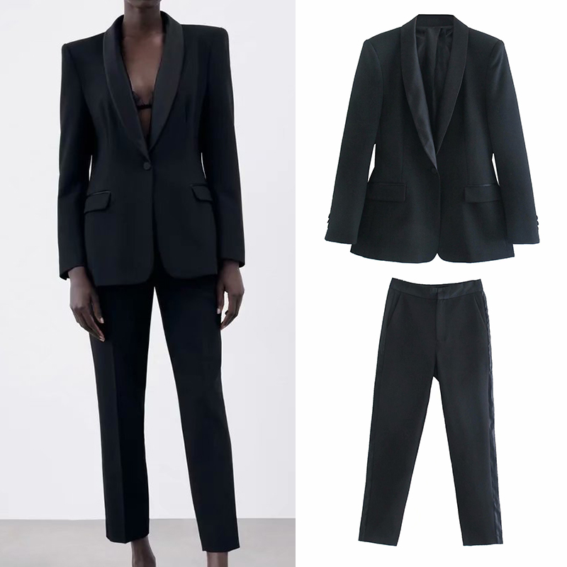 

Womens Set Solid Elegant Black Blazer Pants Set Autumn Fashion Suit 2 Piece Set Coat and Pants CD8208, Black pants-8209