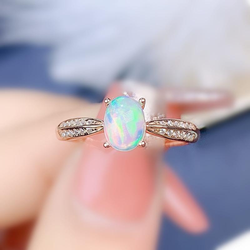 

Cluster Rings Natural Real White Opal Simple Ring 5*7mm 0.5ct Gemstone 925 Sterling Silver Fine Jewelry J215223, Golden;silver
