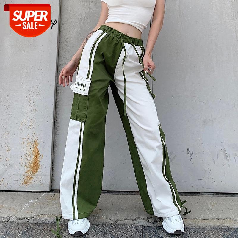 

Weekeep Patchwork Pocket Women Cargo Pants Contrast High Waist Drawstring Joggers Trousers Loose Streetwear Autumn Woven Pants #NL2T, Black;white