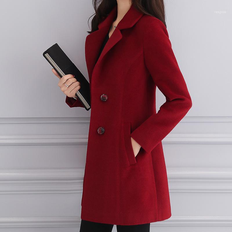 

Winter Coat Women Fashion Woolen Female Jacket Korean Long Trench Clothes 2021 Plus Size Abrigo Mujer MY1, Wine red