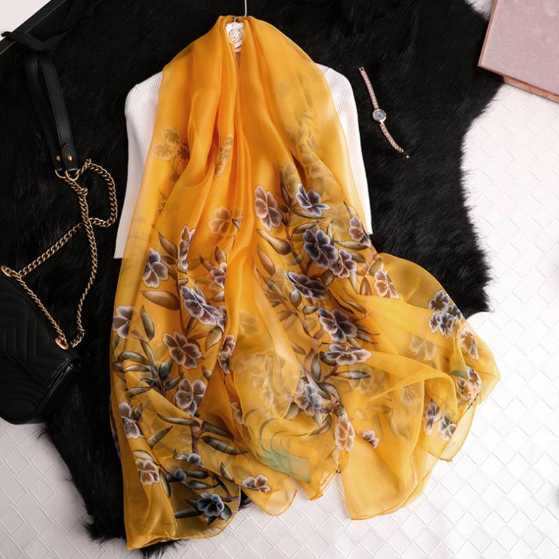 

Scarves 2021 Women Cicada Wing Chiffon Scarf Flower Bush Print Shawl Office Lady Soft Wraps Female Elegant Echarpe 180x140cm, Blue;gray