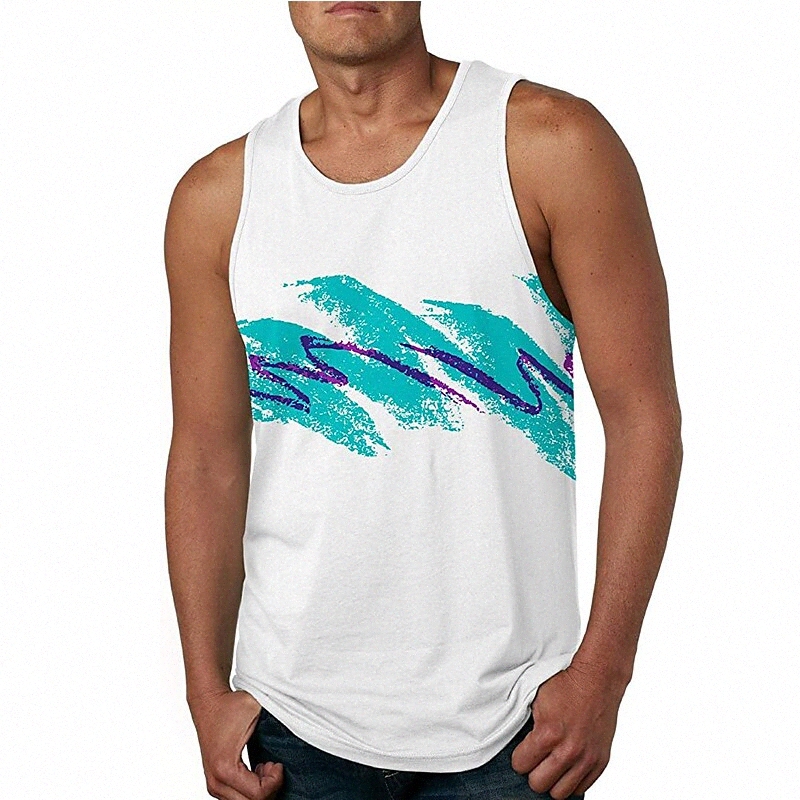 Homme Débardeur Débardeur Veste Dershirt Chemise 3D Imprimer Curve Crêle Vacances Daily Holiday 3D Print Sans Manches Tops Casual Plage Blanc / é