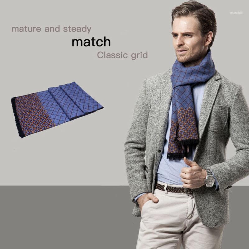 

Scarves 6 Colors Men's Luxury Cashmere Silk Scarf Winter Warm Plaid Shawl Soft Wrap Scarve Gift, Blue;gray