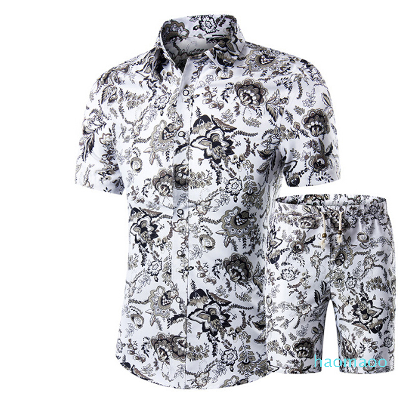 

Designer-Men Shirts+Shorts Set New Summer Casual Printed Hawaiian Shirt Homme Short Male Printing Dress Suit Sets Plus Size, Others
