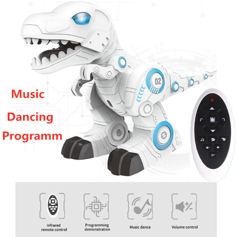 

High Simulation Pet Dinosaur Sing Dancing Program Intelligent Animal Robot Voice Control 2.4G RC Dinosaur Robot Kid Friend Gift, White