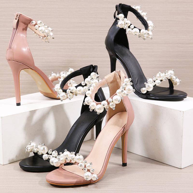

Dress Shoes 2021 Europe And America Women Sexy Beaded Stiletto High Heel Sandals Cover Ankle-Wrap One Word Wedding, As picture shown