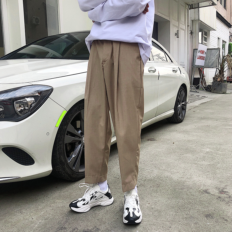 

2021 New Summer Men's Pure Black/khaki Color Wide Leg Leisure Straight Loose Casual Pants Western-style Trousers Size M-2xl Rss5