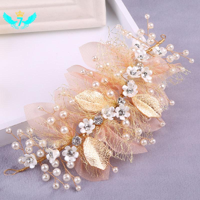 

Hair Clips & Barrettes Women Hairband Yarn Flower Headdress Trendy Bride Tiaras Wedding Accessories TOA, Golden;silver