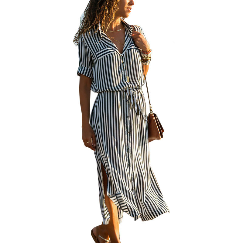 

2021 New Office Ladies Sleeve Striped Shirt Women Turn-down Collar Long Chiffon Beach Plus Size Elegant Party 29k0, Orange