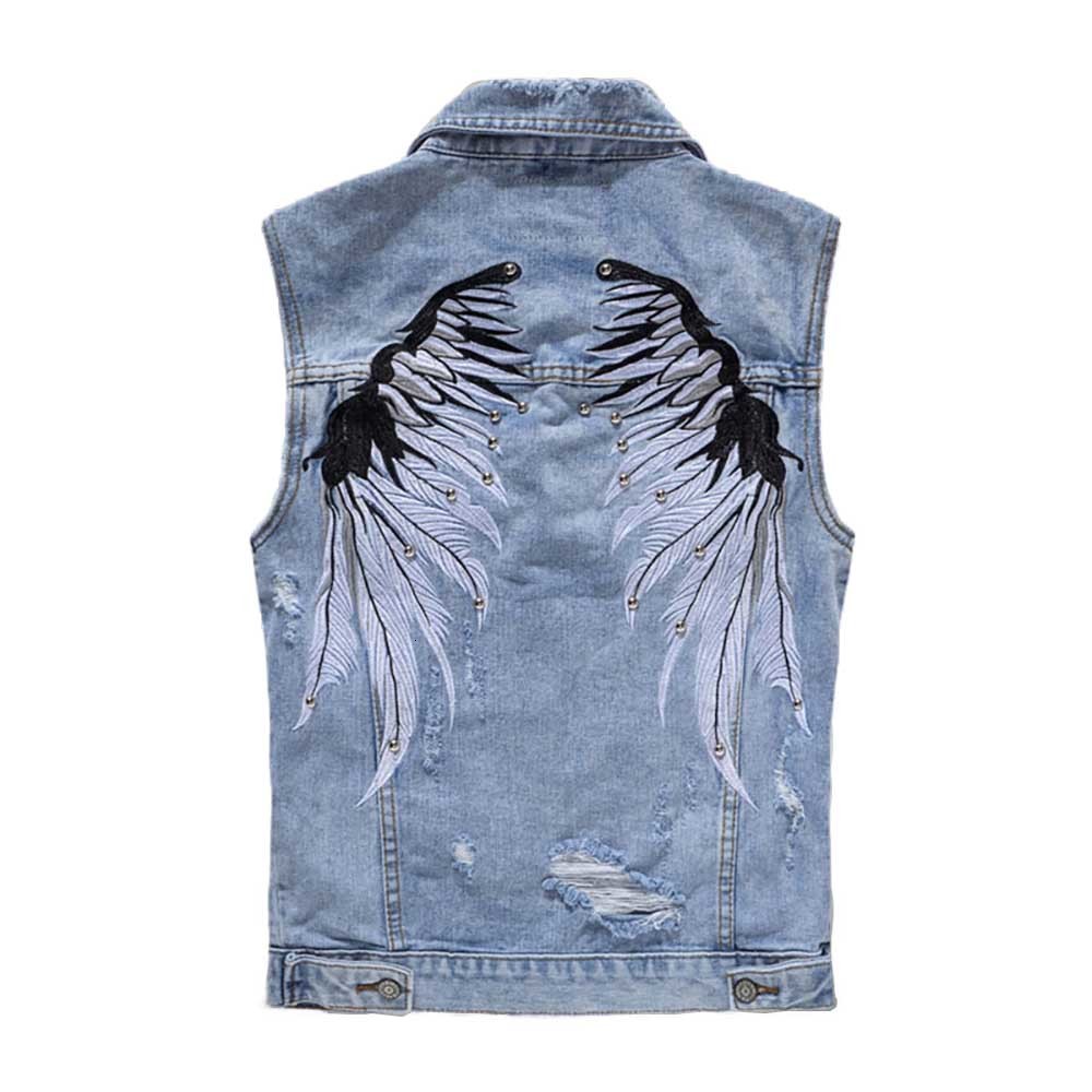 

2021 New Fashion Embroidered Casual Rivet Thin Korean Sleeveless Male Jacket Plus Size 5xl Mz89, Blue