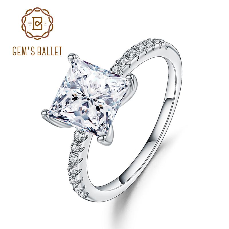 

Cluster Rings Gem's Ballet 1.49Ct Princess Cut Cubic Zirconia Wedding Band Ring For Women 925 Sterling Silver White CZ Fine Jewelry