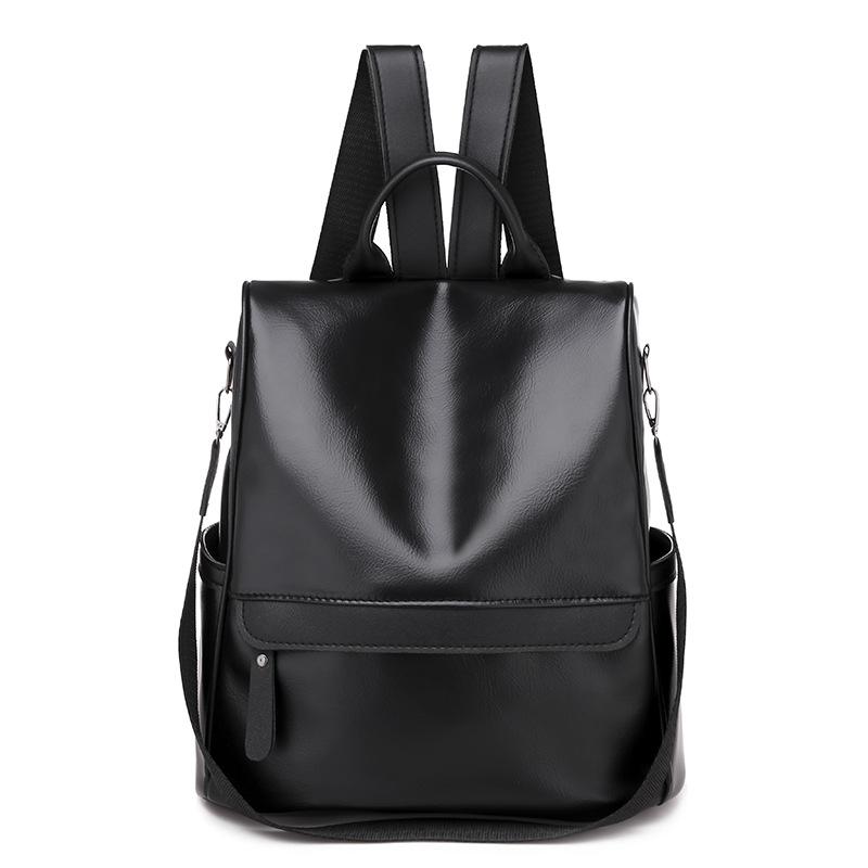 

New Pu soft leather schoolbag large fashion capacity outdoor Backpack, Black