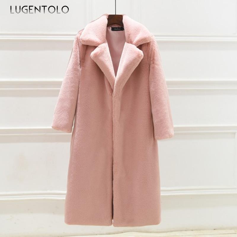 

Women' Fur & Faux Long Jacket Women Winter Imitation Mink Solid Loose Thick Plush Warm Turn-down Collar Wide-waisted Teddy Coat Lugentolo, Black