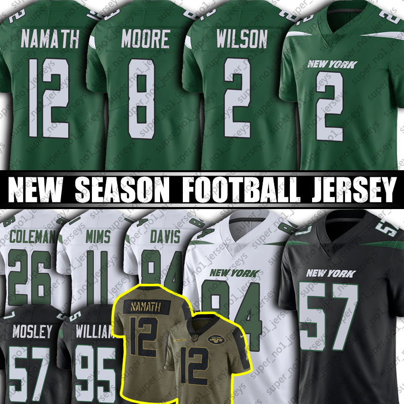 

2 Zach Wilson 77 Mekhi Becton Corey Davis Jersey Elijah Moore Quinnen Williams C.J. Mosley Football Jerseys Alijah Vera-Tucker Joe Namath Mi, Black;red