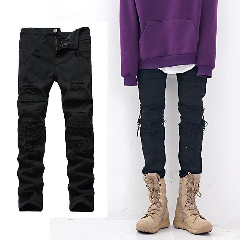 

Men's Jeans 2021 Hip Hop Knee Hole Pants Trend High Street Slim Feet Black Mid-rise Straight More Size 27-38 40 42, Blue