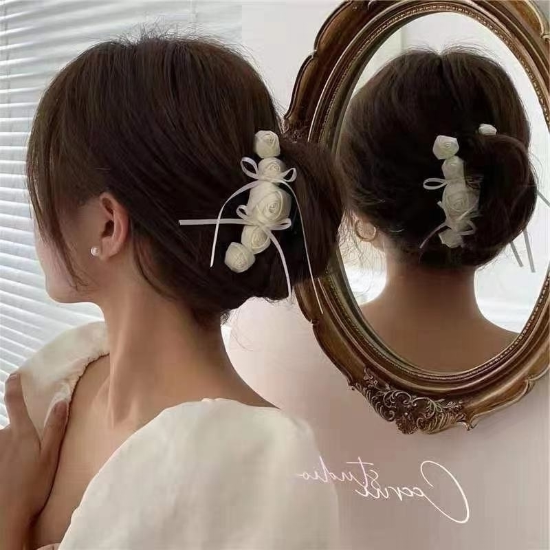 

Korean Ins hair super ornament headdress ball head curler fairy net red shark clip rose hairpin