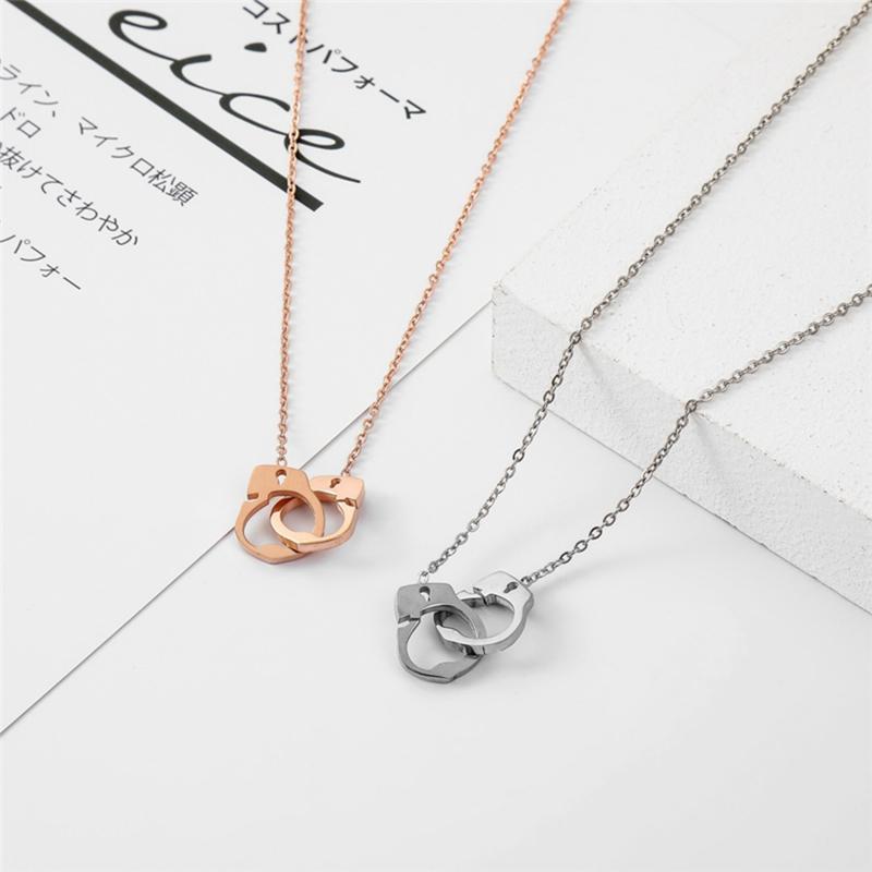

Pendant Necklaces Stainless Steel Handcuff Infinity Interlocking Circle Collar Statement Necklace Lovers For Valentine Day Gift Fashion