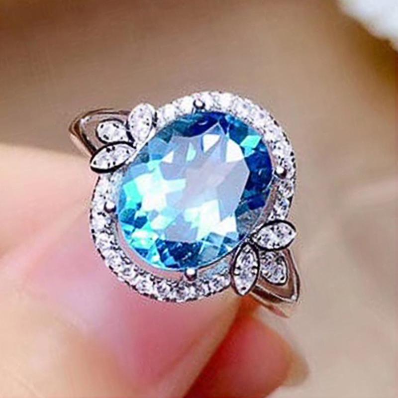 

Wedding Rings CAOSHI Delicate Oval Sky Blue Crystal Zirconia Promise For Women High Quality Silver Color Romantic Party Jewelry