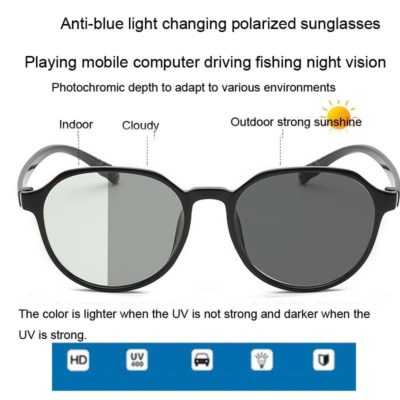 

Photochromic Sunglasses Polarized Driving Blue Light Blocking Glasses Women Men Round Lightweight TR90 Flexible Eyeglasses Frame, White;black