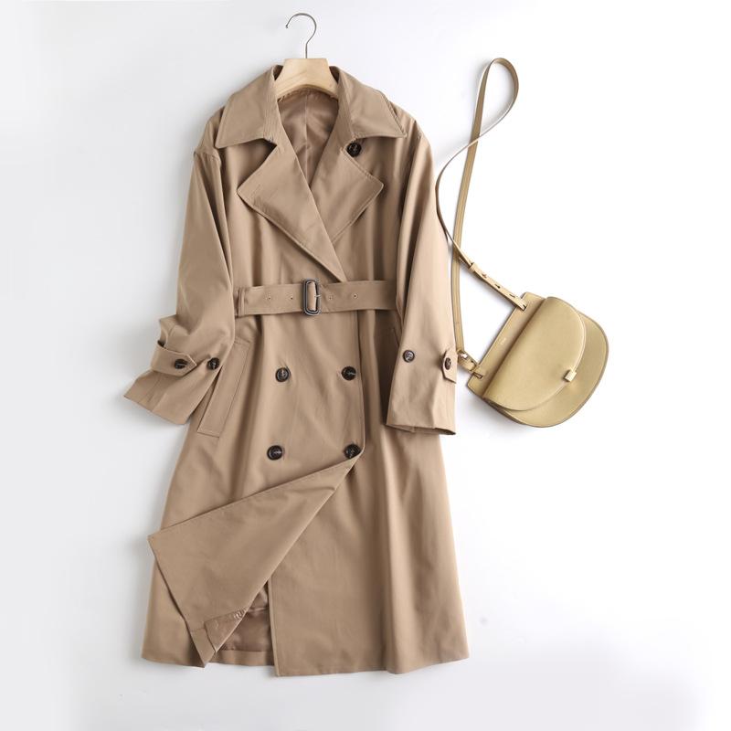 

Women's Trench Coats Windbreaker Women Coat Belt Waist 2021 Autumn Double Breasted Loose Long Ladies Streetwear Korean Outwear TR62, Beige