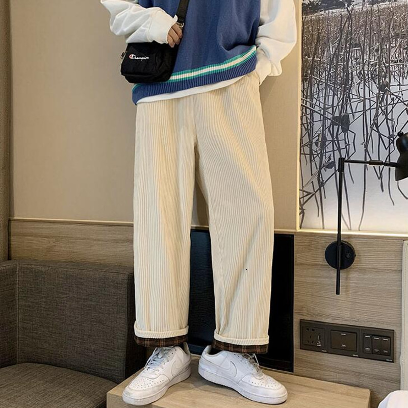 

2021 New Winter Plus Veet Thick Corduroy Men's Warm Fashion Retro Casual Streetwear Hip-hop Straight Wide-leg Pants Men O1c6, Apricot