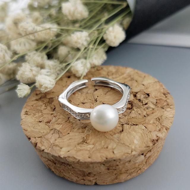

Cluster Rings Korean Version Of The Simple Line Personality Pearl Ring Women's S925 Sterling Silver DIY Jewelry, Golden;silver
