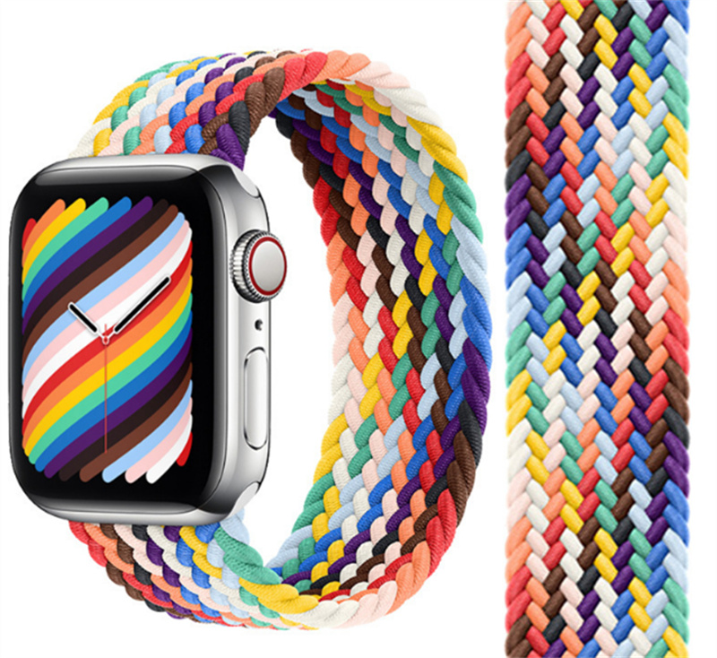 

Explosive models for apple6 woven nylon elastic rainbow iWatch7 strap integrated single-loop watch strap