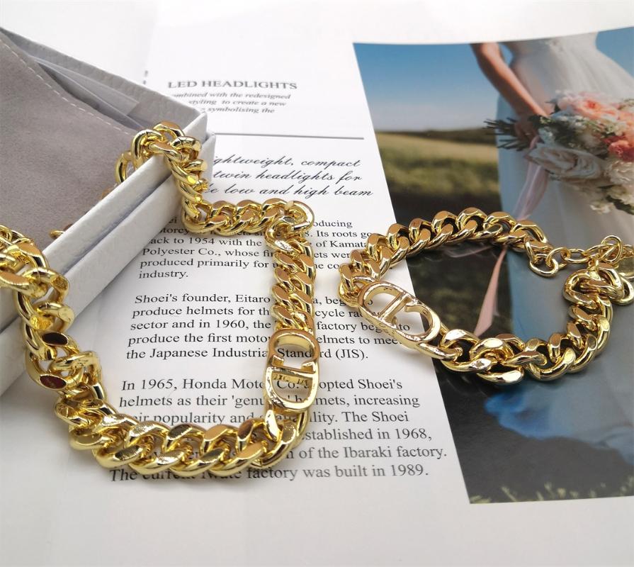 

Chains Luxury Jewelry D Letter Thick Chain Short Necklace Vintage Gothic Style Bracelet Yellow Brass Trendy Women 2021 High Quality